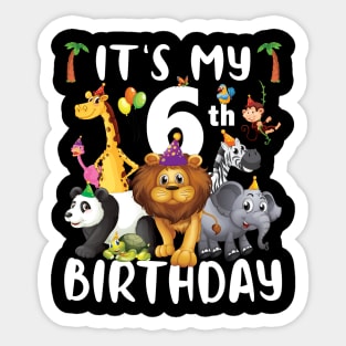 Its My 6th Birthday Safari Jungle Zoo Lovers Birthday Party Sticker